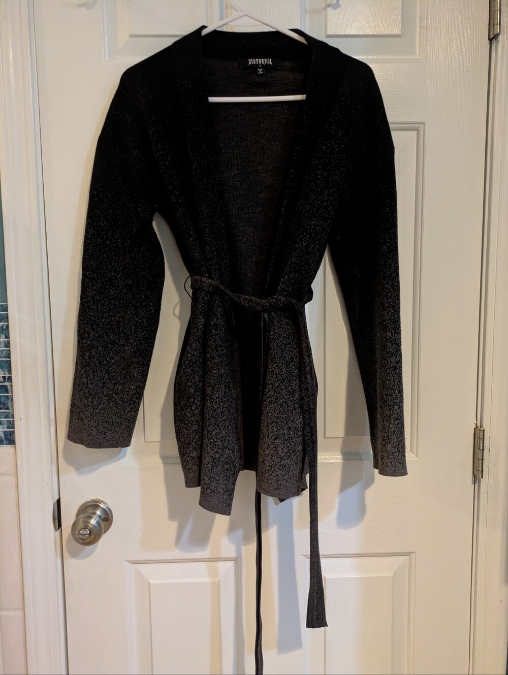 Disturbia Black Open-Front Belted Cardigan